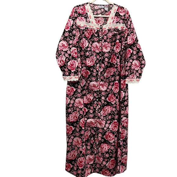 Dream & Co Cotton Lounge Dress Robe Maxi, Button, Pockets, Floral, L - Picture 1 of 7